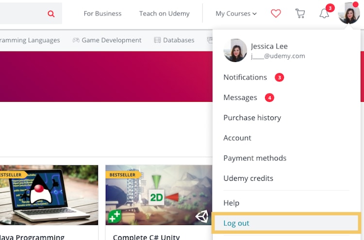 logout login udemy portal