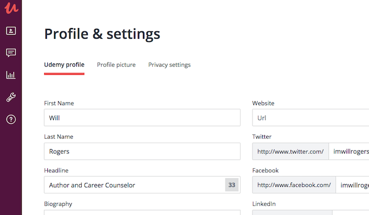 profile setting to build e learning website